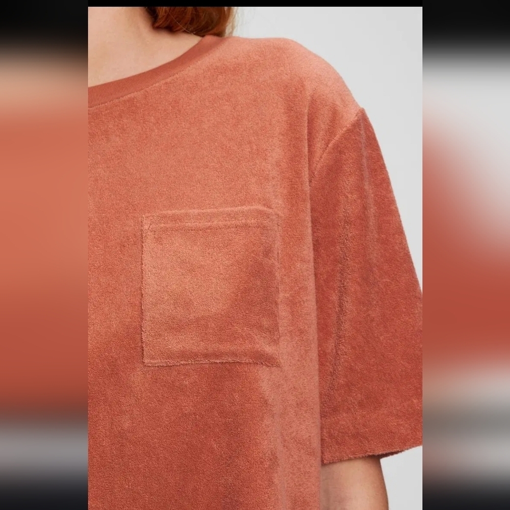 NWT! GAP, Towel Terry Boxy Cropped T-Shirt, Cedarwood brown, Size Large $$44.95 - Picture 3 of 8